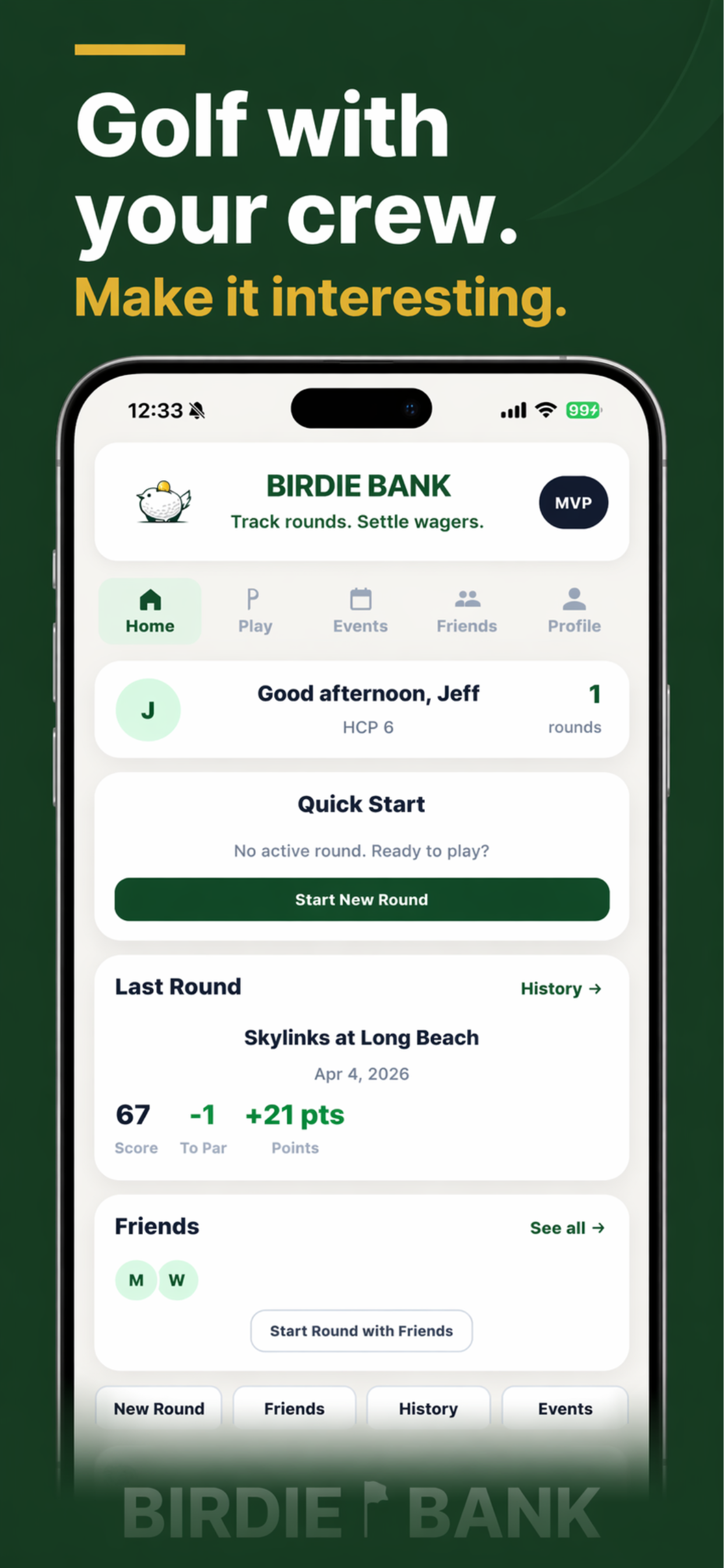 Live round scoring screen